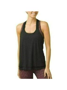 Prana Tonga Women's Medium Black Double Layer Scoop Neck Activewear Tank Top